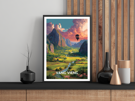 Vang Vieng, Laos – Vintage Travel Poster