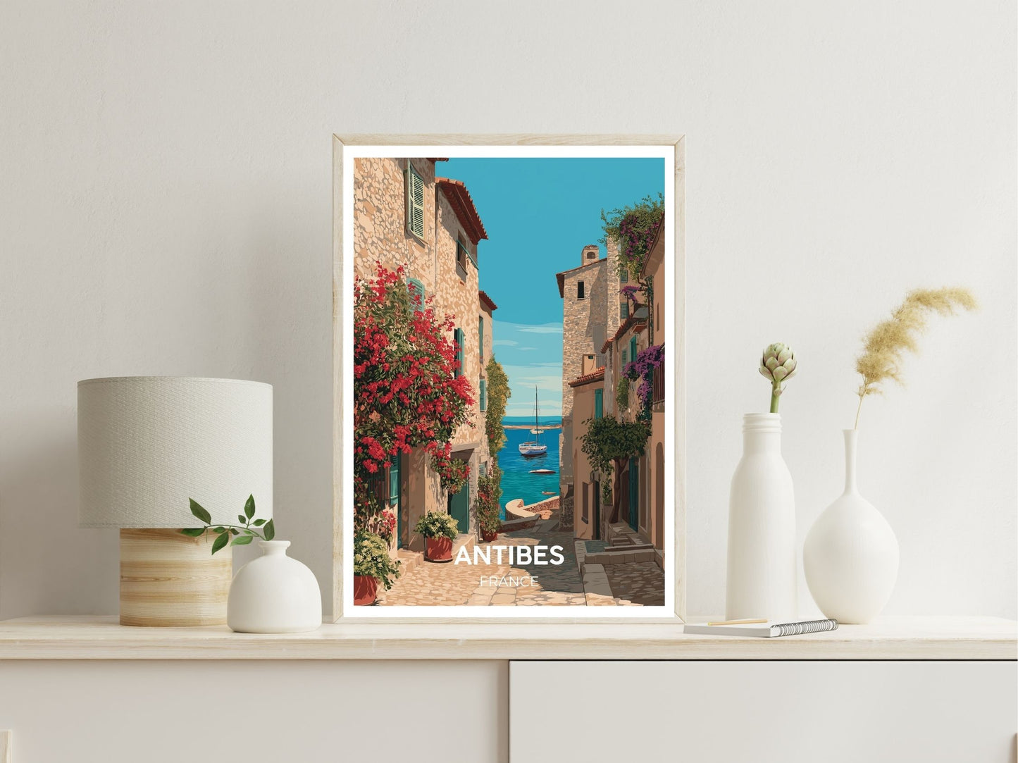 Antibes wall art print displayed in bedroom – Atlas Prints