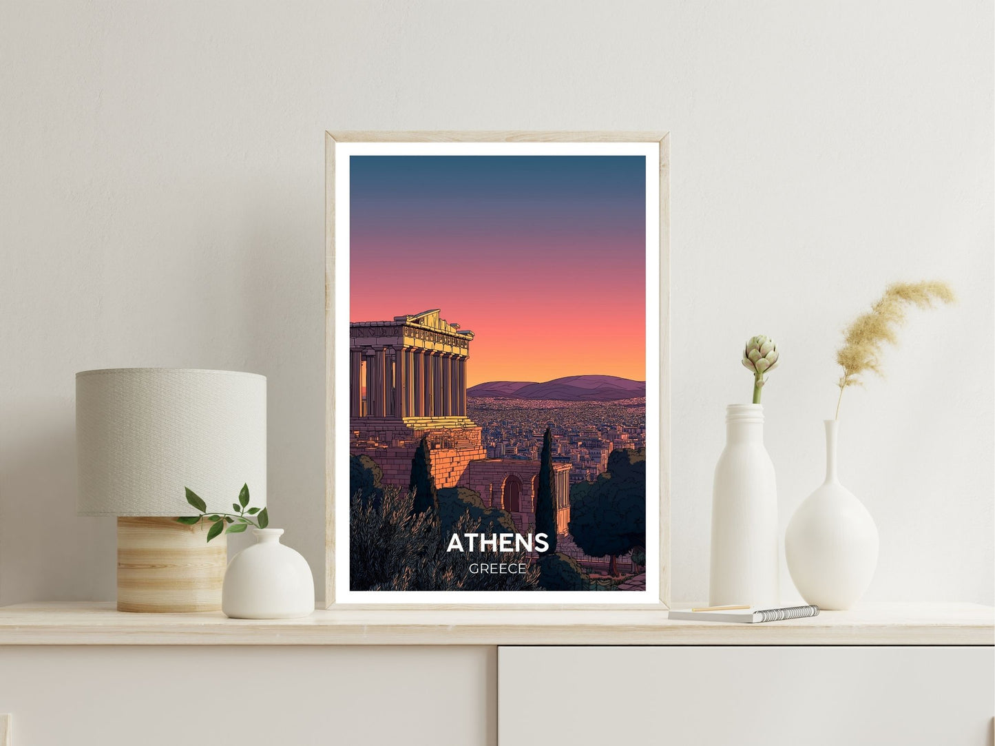 Athens Greece wall art print displayed in bedroom – Atlas Prints
