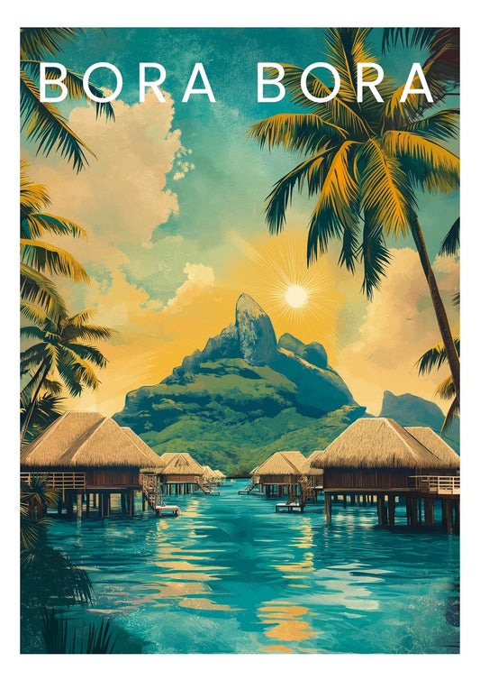 Vintage Bora Bora travel poster wall art print – Atlas Prints