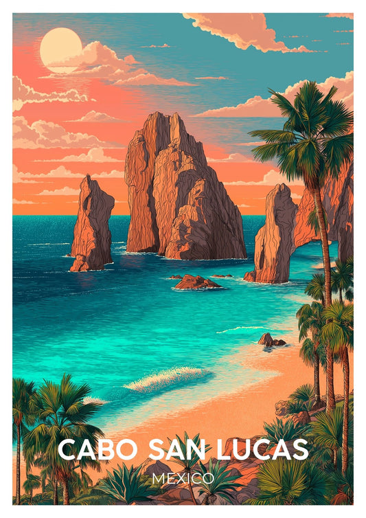 Vintage Cabo San Lucas Mexico travel poster wall art print – Atlas Prints