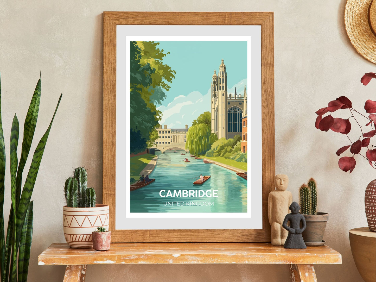 Close-up of Cambridge travel poster matte texture – Atlas Prints