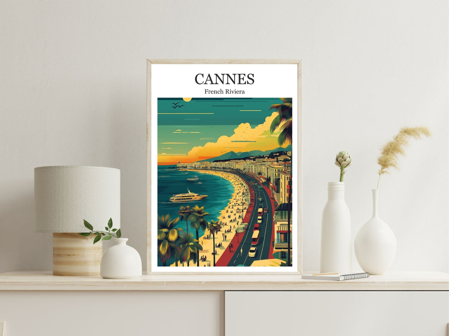 Cannes French Riviera wall art print displayed in bedroom – Atlas Prints