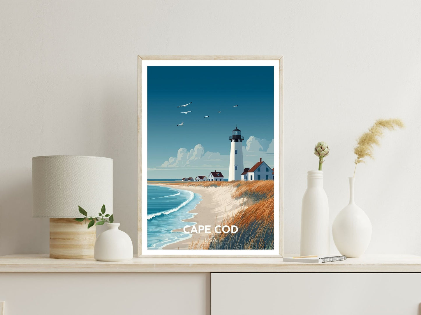Cape Cod USA wall art print displayed in bedroom – Atlas Prints