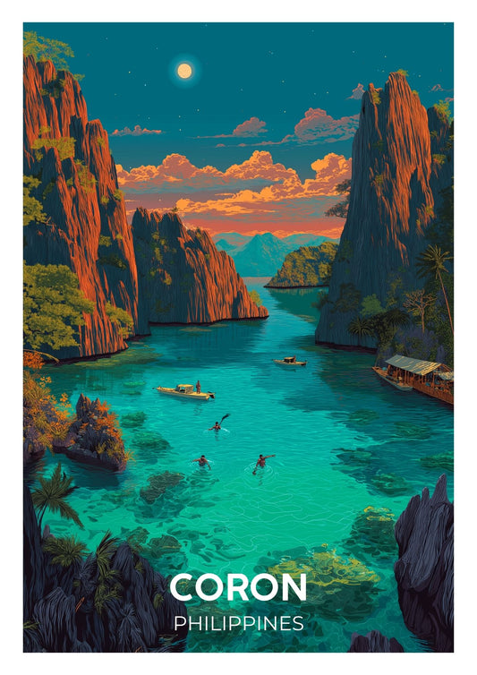 Vintage Coron Philippines travel poster wall art print – Atlas Prints