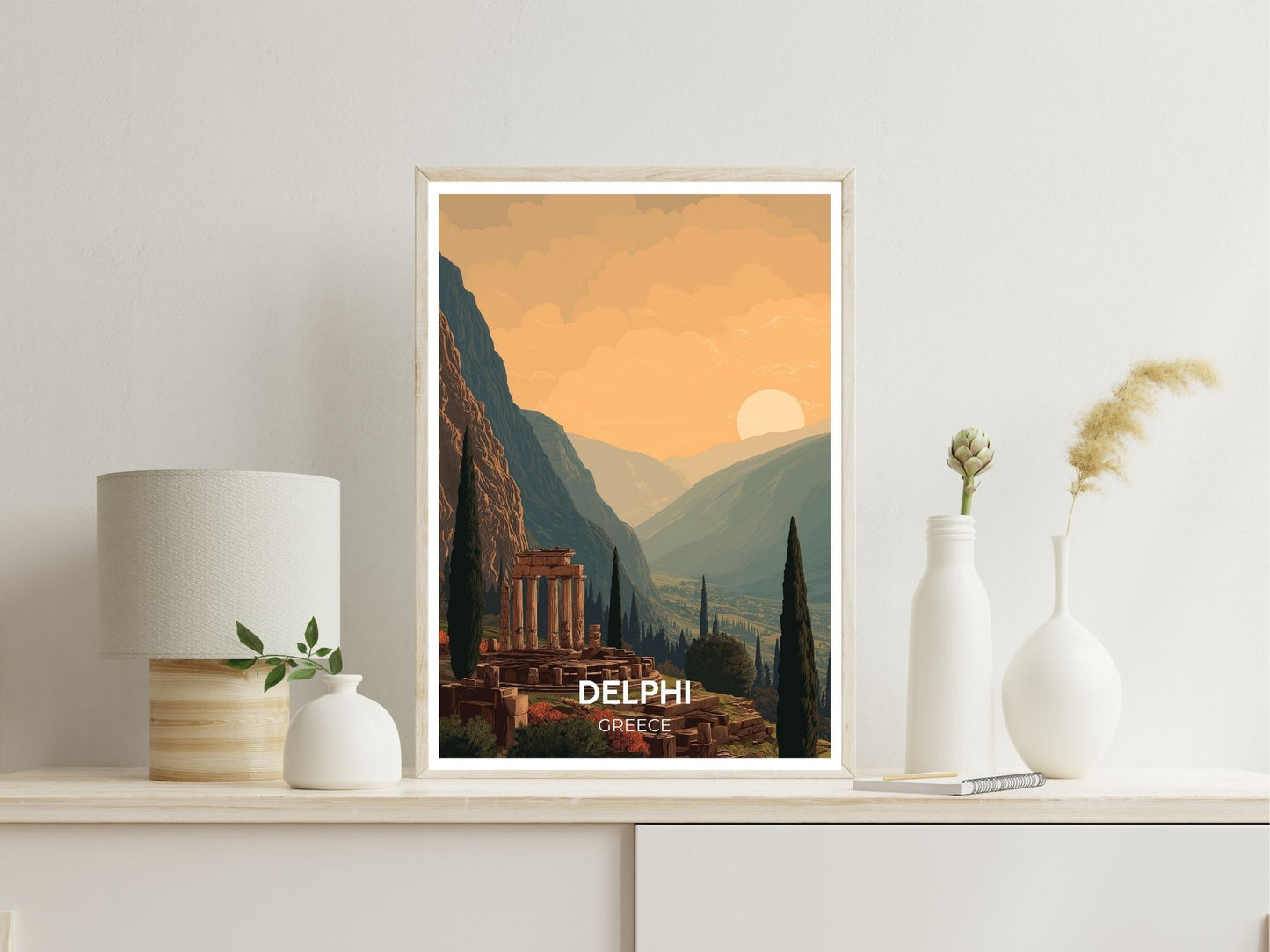 Delphi Greece wall art print displayed in bedroom – Atlas Prints