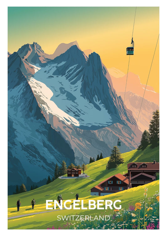 Vintage Engelberg Switzerland travel poster wall art print – Atlas Prints