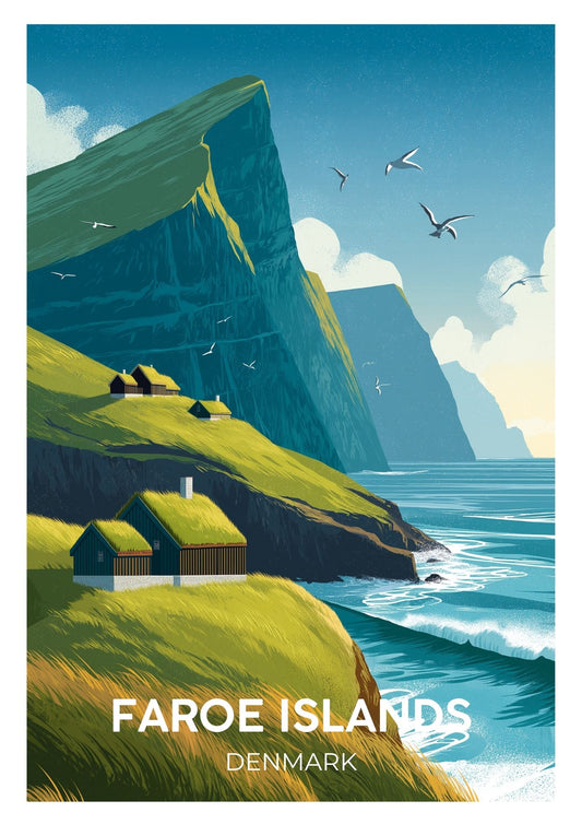 Vintage Faroe Islands travel poster wall art print – Atlas Prints
