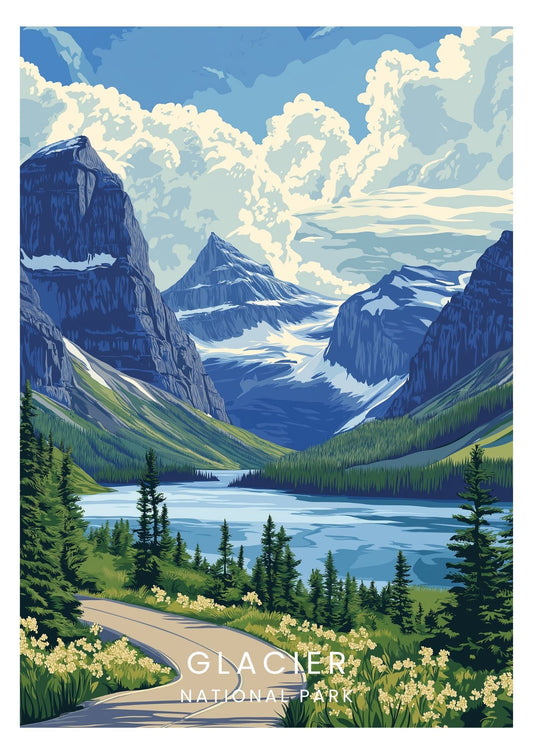 Vintage Glacier National Park travel poster wall art print – Atlas Prints