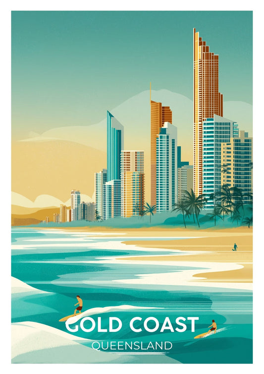 Vintage Gold Coast travel poster wall art print – Atlas Prints