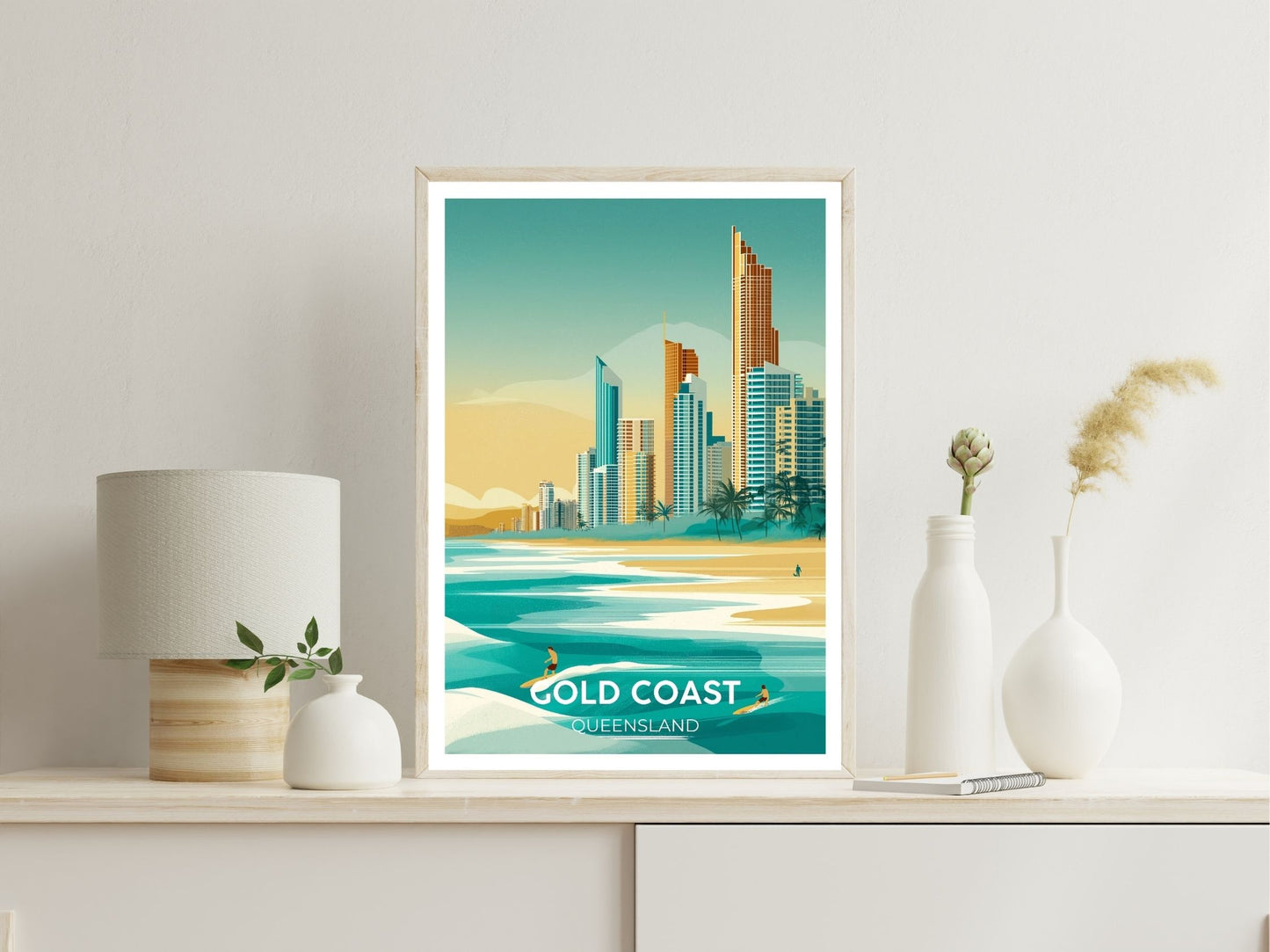 Gold Coast wall art print displayed in bedroom – Atlas Prints