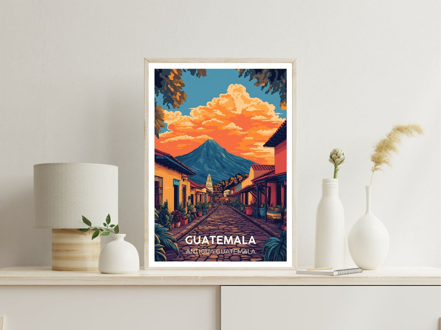 Guatemala Antigua wall art print displayed in bedroom – Atlas Prints