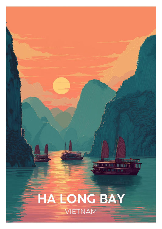 Vintage Ha Long Bay Vietnam travel poster wall art print – Atlas Prints