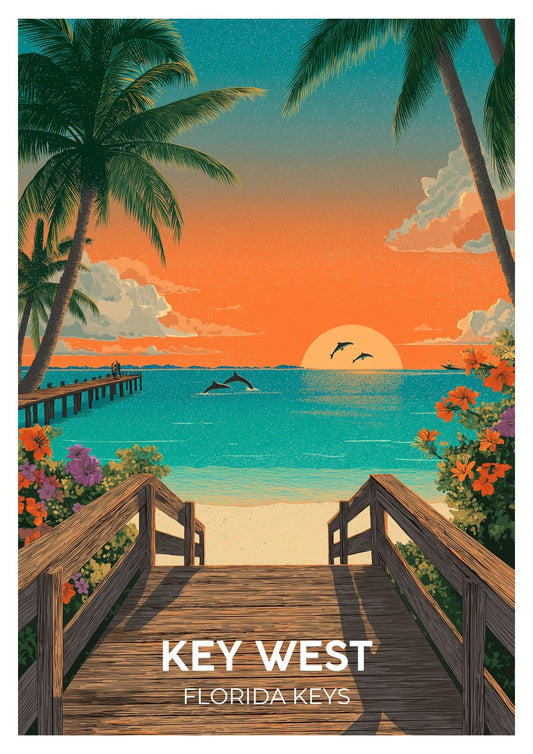 Vintage Key West Florida Keys travel poster wall art print – Atlas Prints