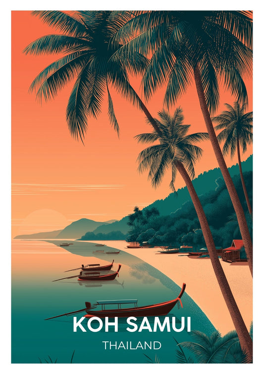 Vintage Koh Samui Thailand travel poster wall art print – Atlas Prints