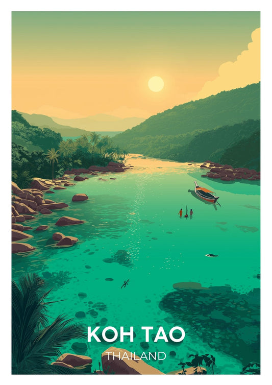 Vintage Koh Tao Thailand travel poster wall art print – Atlas Prints