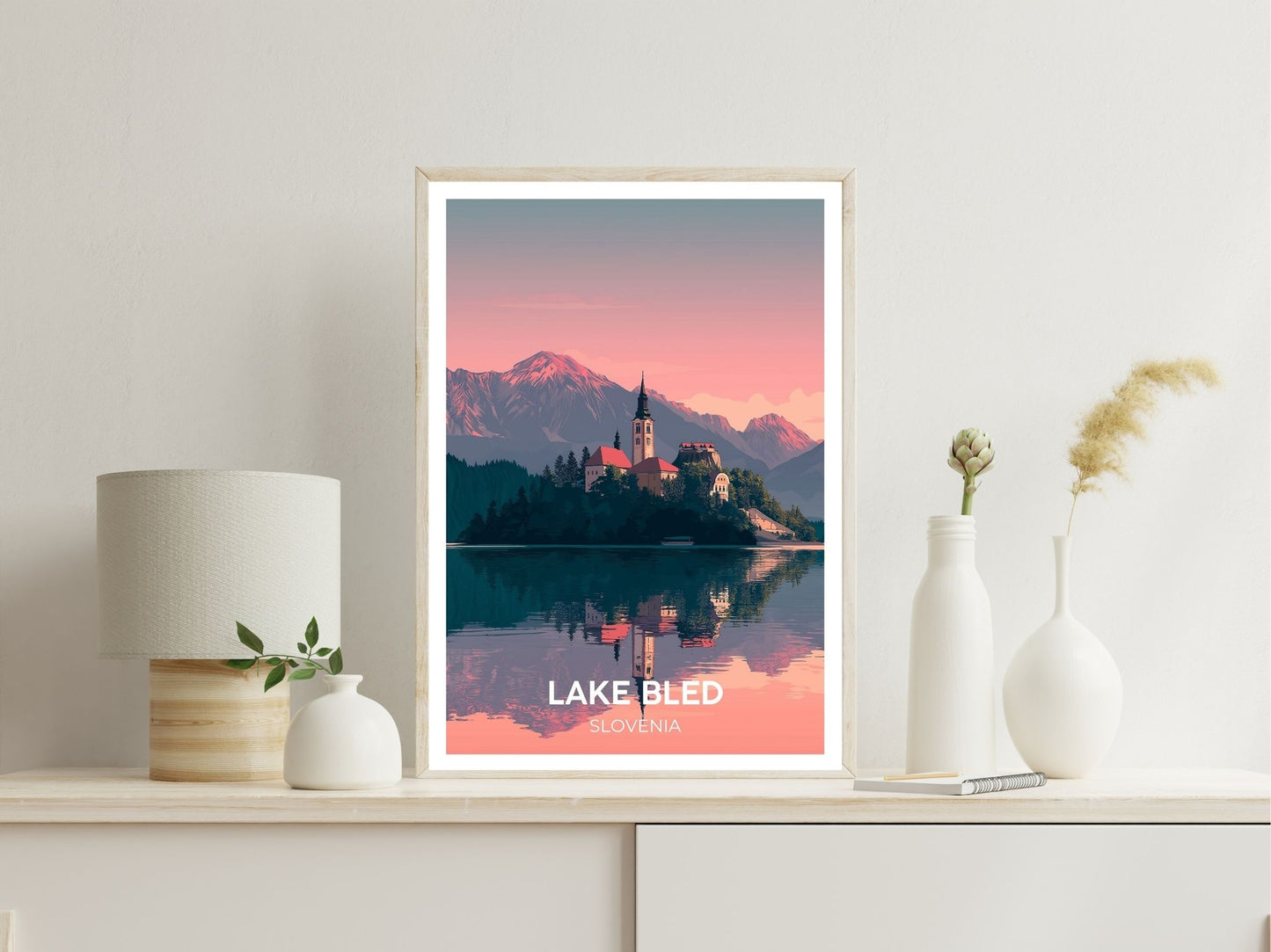 Lake Bled Slovenia wall art print displayed in bedroom – Atlas Prints