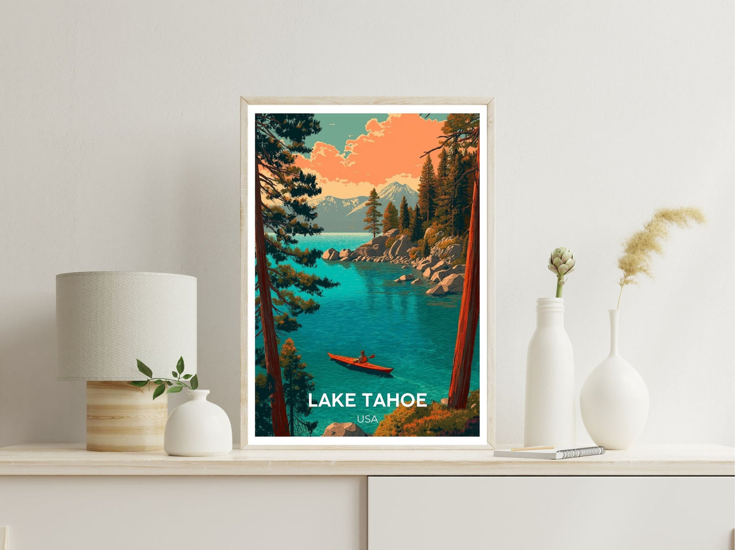 Lake Tahoe USA wall art print displayed in bedroom – Atlas Prints
