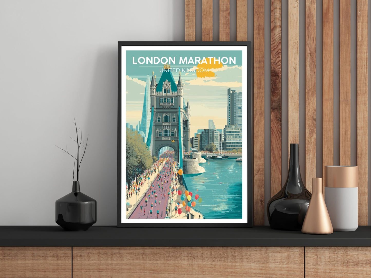 London Marathon wall art print displayed in bedroom