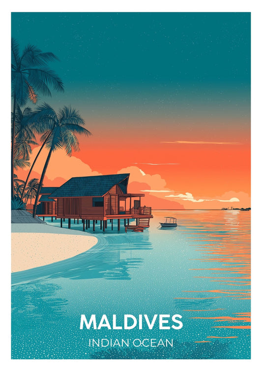 Vintage Maldives Indian Ocean travel poster wall art print – Atlas Prints