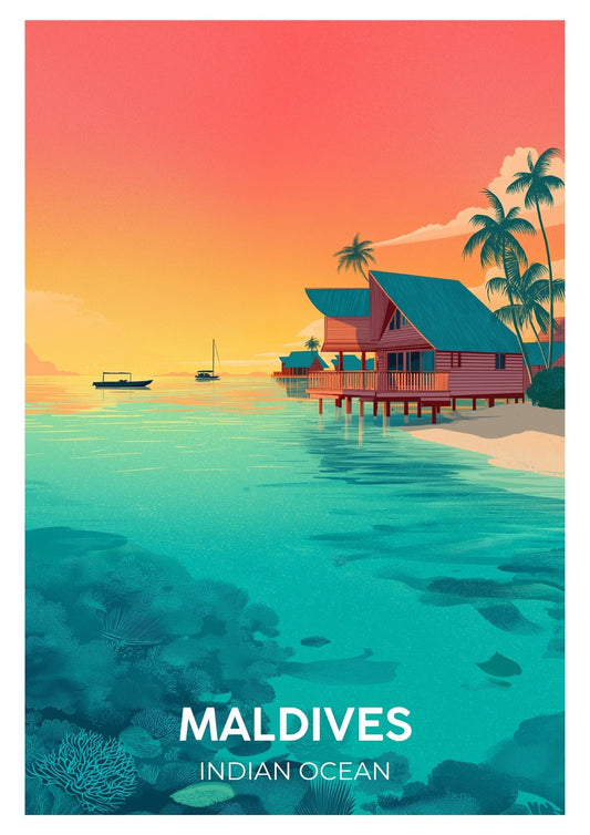 Vintage Maldives Indian Ocean travel poster wall art print – Atlas Prints