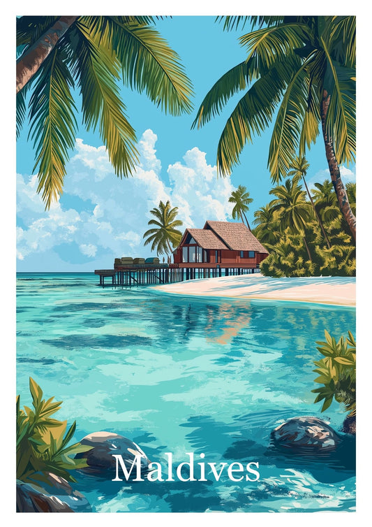 Vintage Maldives travel poster wall art print – Atlas Prints