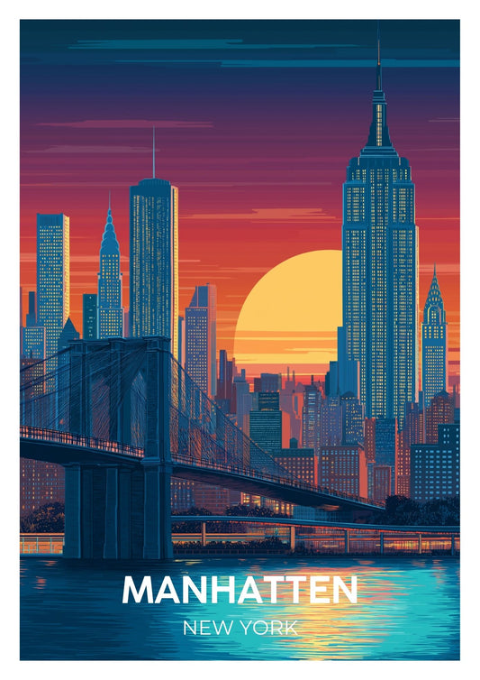 Vintage Manhatten New York travel poster wall art print – Atlas Prints