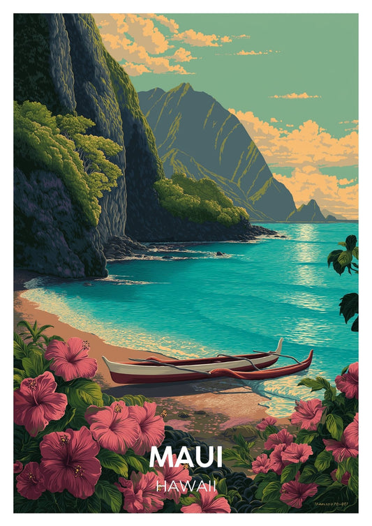 Vintage Maui Hawaii travel poster wall art print – Atlas Prints