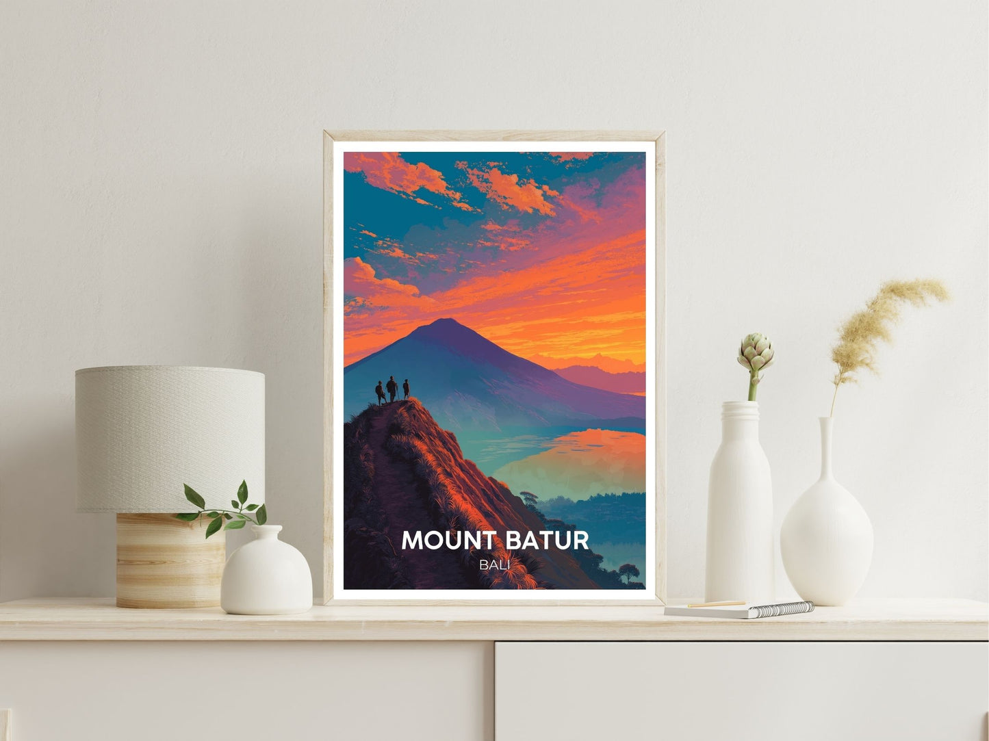 Mount Batur Bali wall art print displayed in bedroom – Atlas Prints
