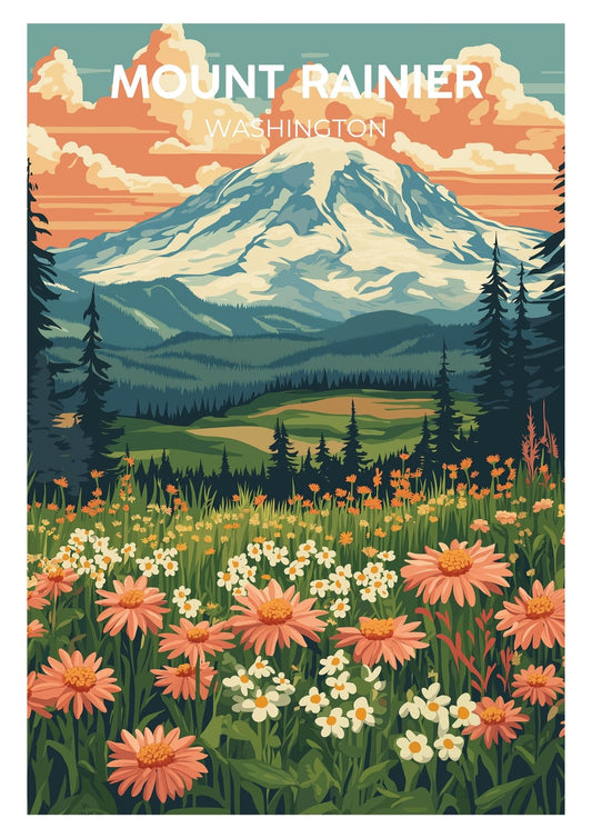 Vintage Mount Rainier travel poster wall art print – Atlas Prints