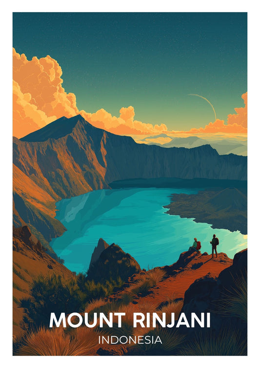 Vintage Mount Rinjani travel poster wall art print – Atlas Prints