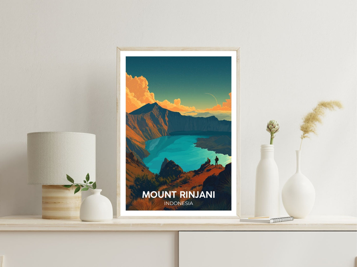 Mount Rinjani wall art print displayed in bedroom – Atlas Prints