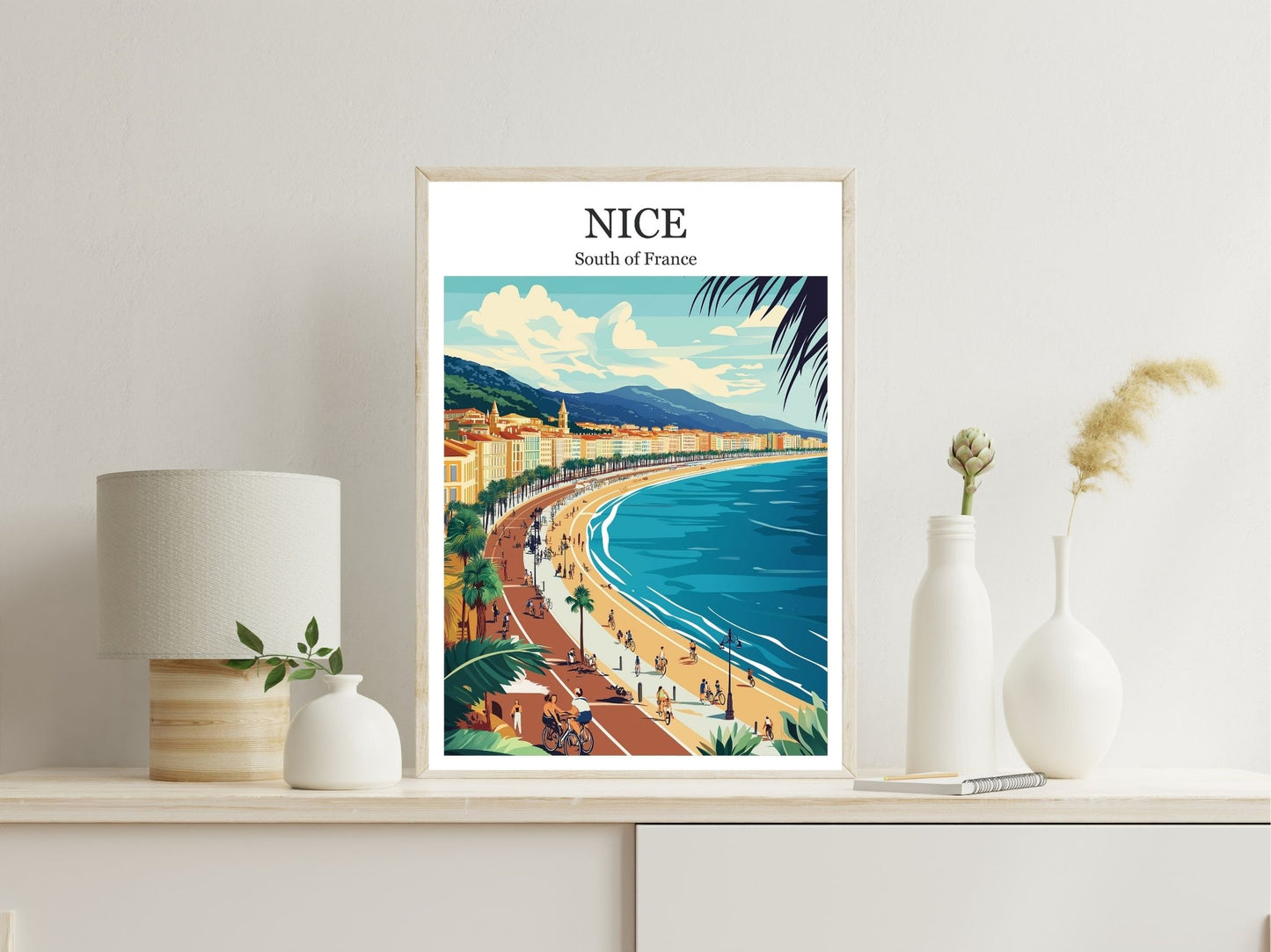 Nice French Riviera wall art print displayed in bedroom – Atlas Prints