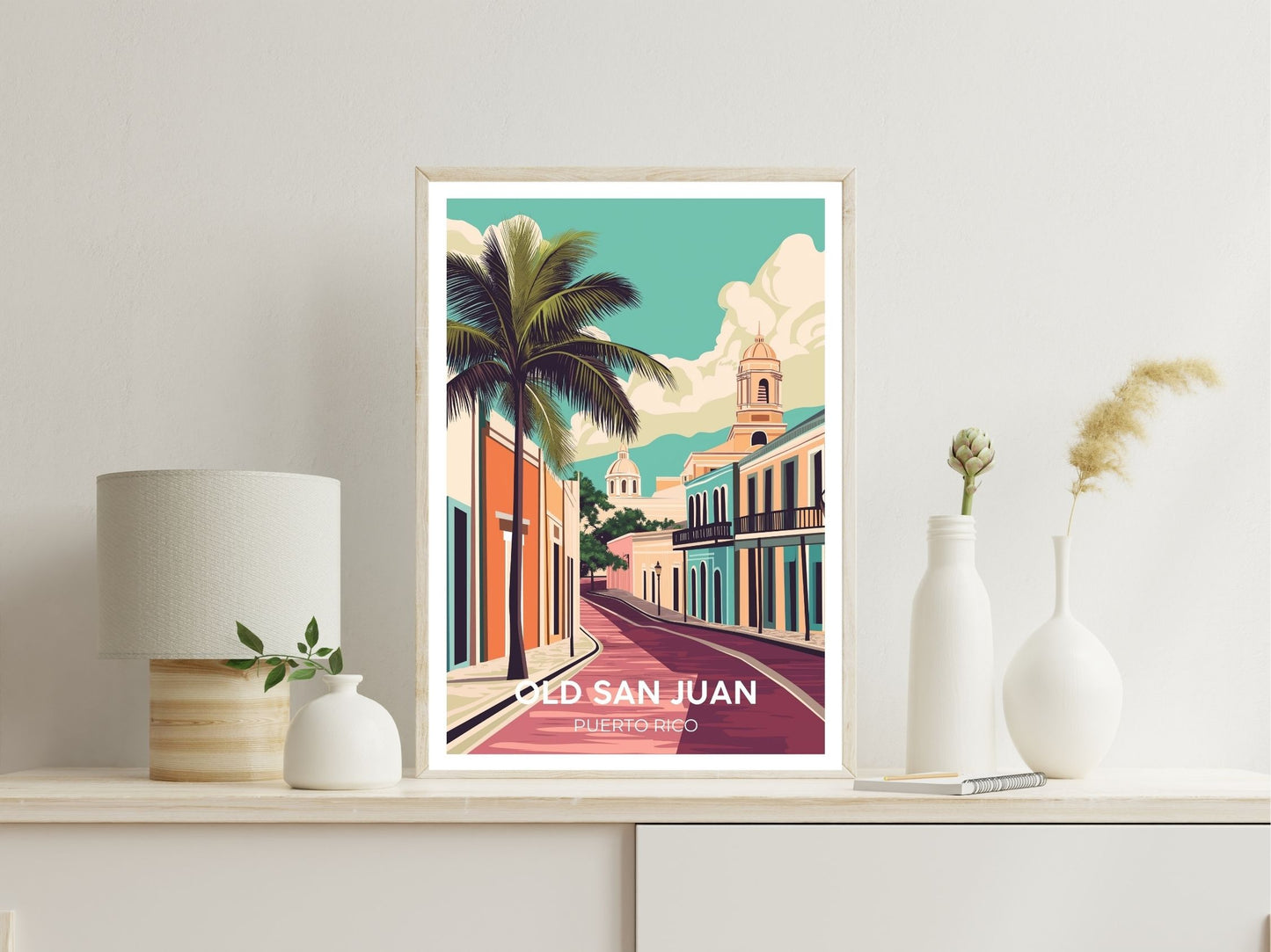 Old San Juan Puerto Rico wall art print displayed in bedroom – Atlas Prints