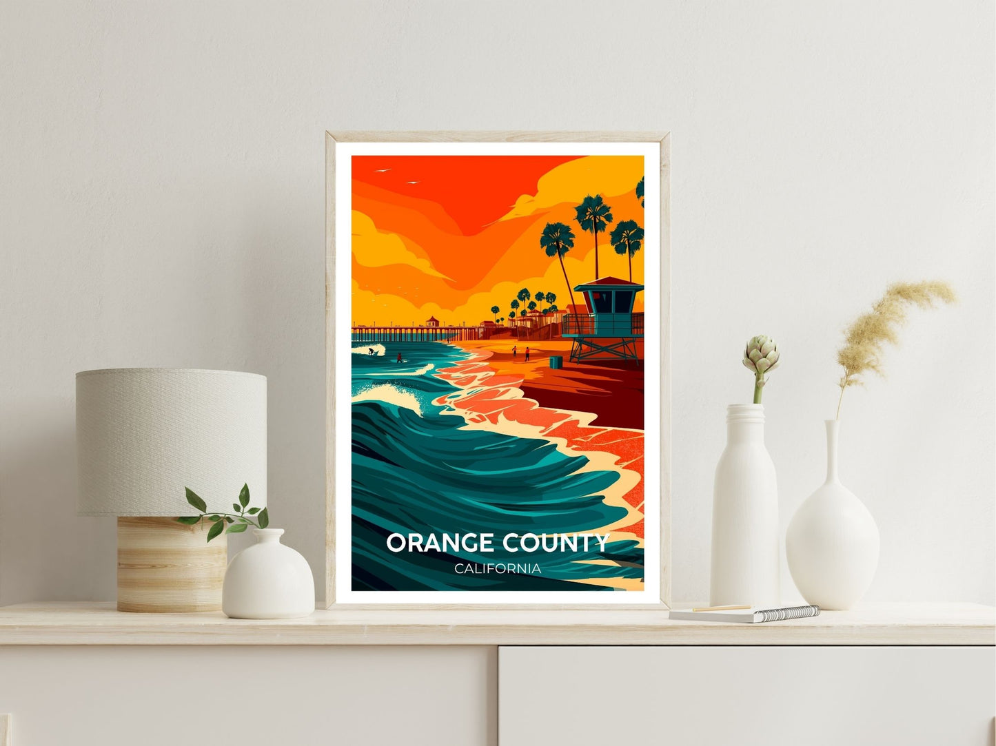 Orange County California wall art print displayed in bedroom – Atlas Prints