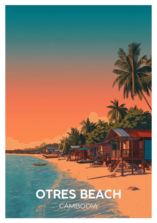 Vintage Otres Beach Cambodia travel poster wall art print – Atlas Prints