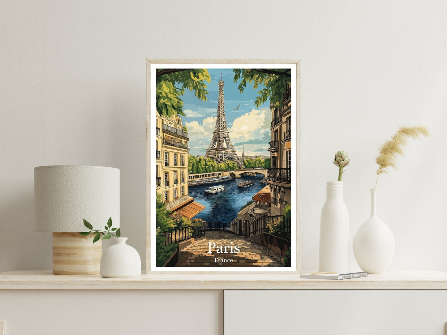 Paris wall art print displayed in bedroom – Atlas Prints