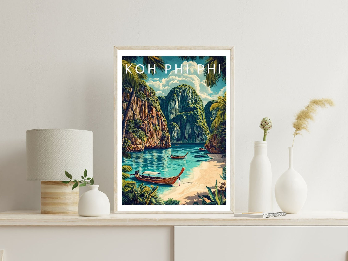 Phi Phi Island wall art print displayed in bedroom – Atlas Prints