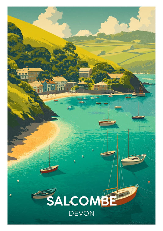 Vintage Salcombe travel poster wall art print – Atlas Prints
