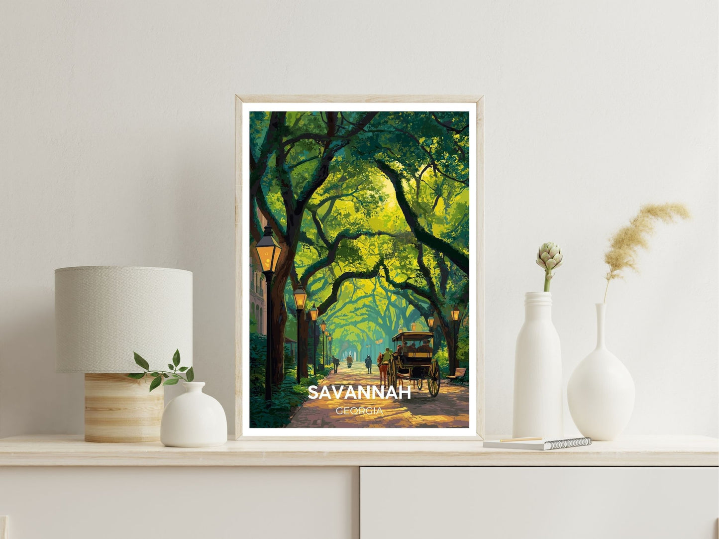 Savannah Georgia wall art print displayed in bedroom – Atlas Prints
