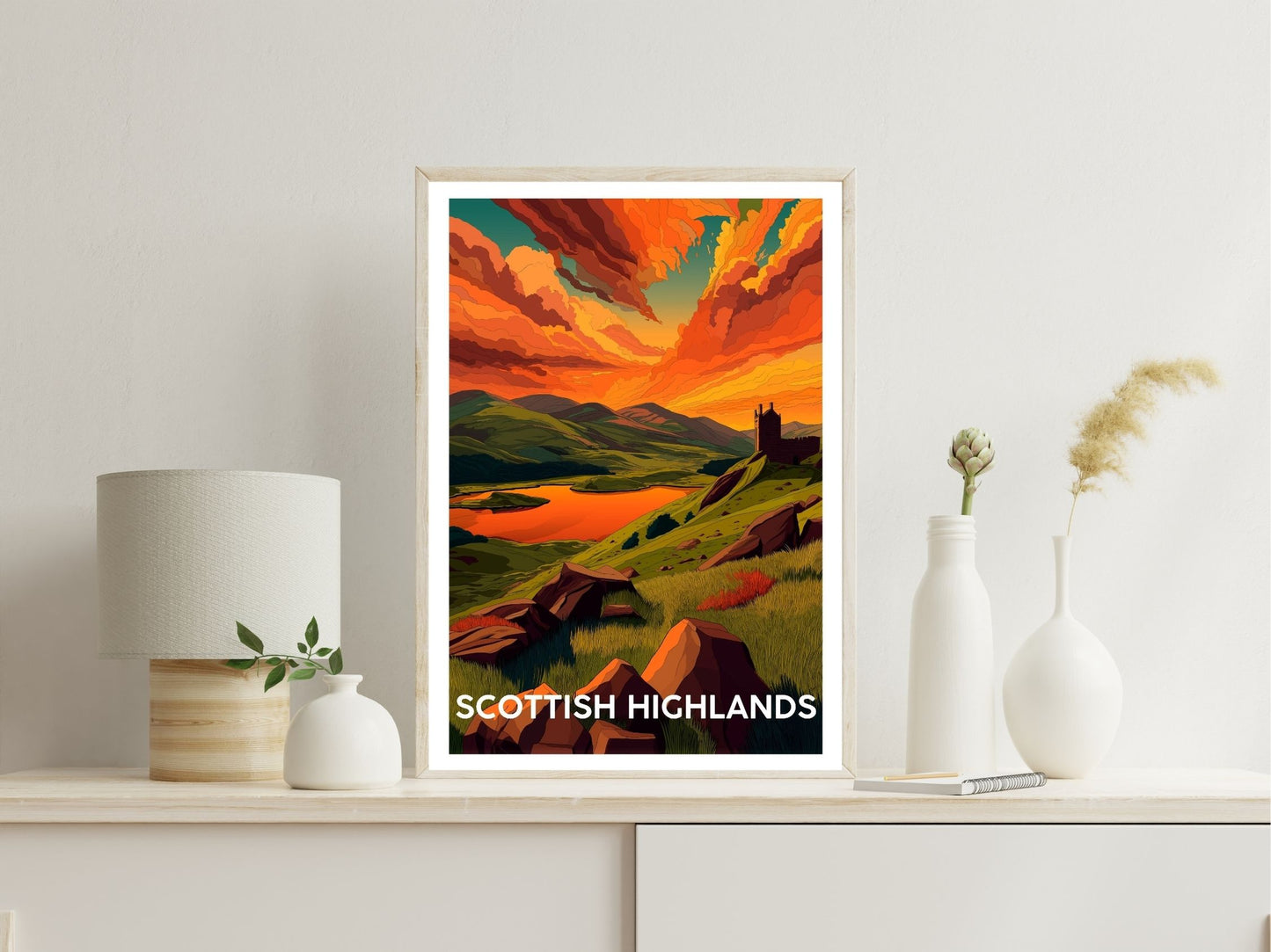 Scottish Highlands wall art print displayed in bedroom – Atlas Prints