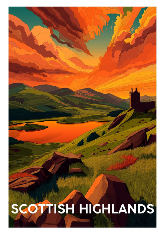 Vintage Scottish Highlands travel poster wall art print – Atlas Prints