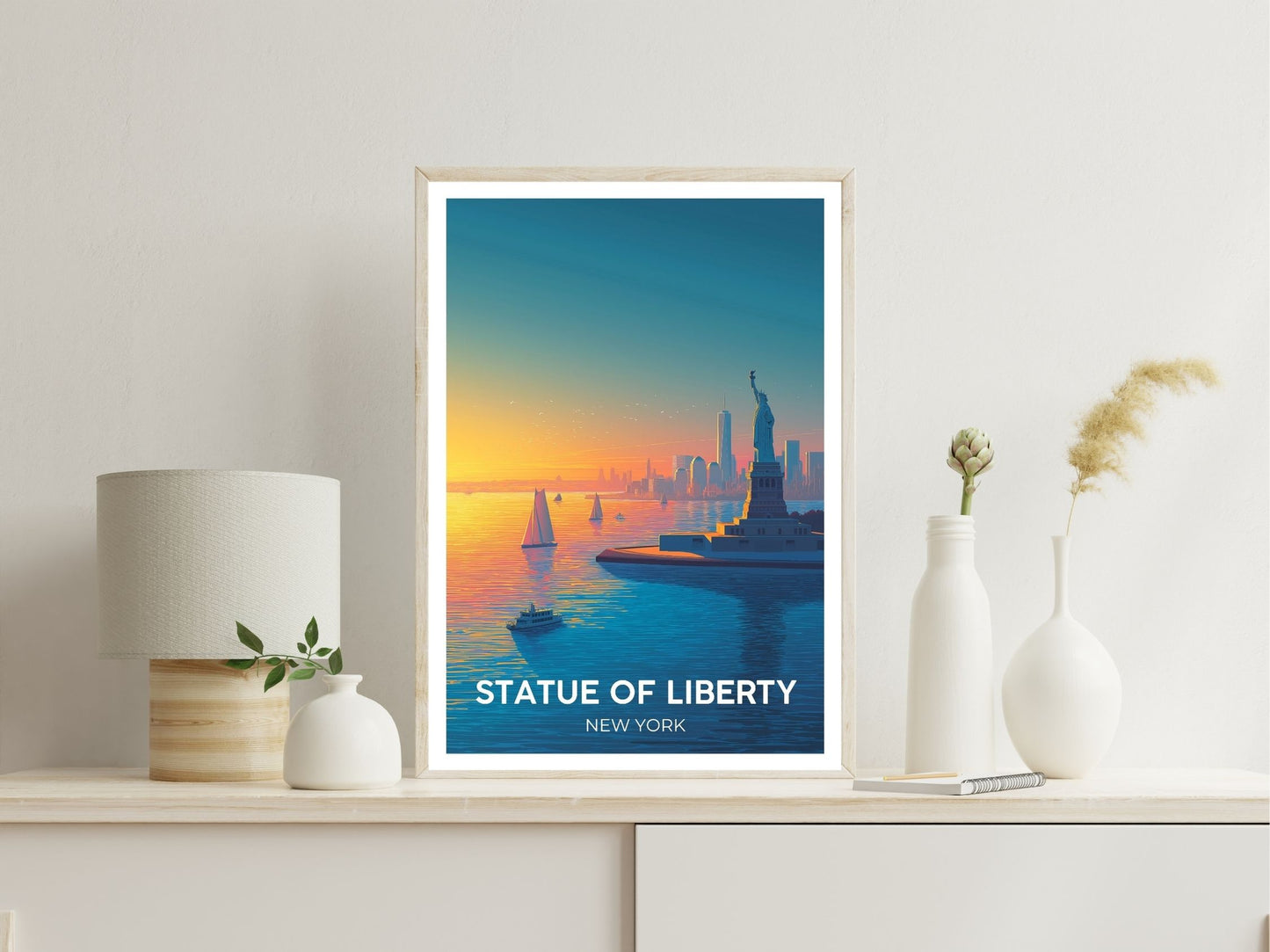 Statue of Liberty New York wall art print displayed in bedroom – Atlas Prints