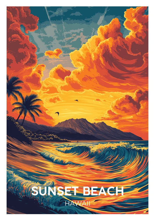 Vintage Sunset Beach Hawaii travel poster wall art print – Atlas Prints