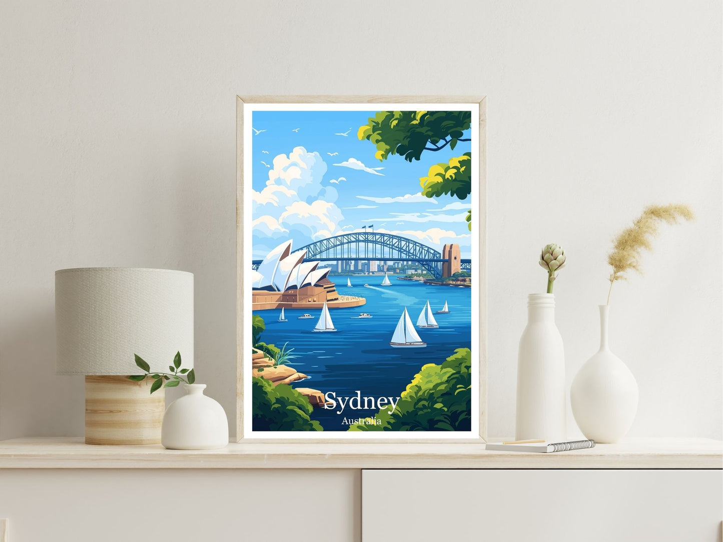 Sydney wall art print displayed in bedroom – Atlas Prints