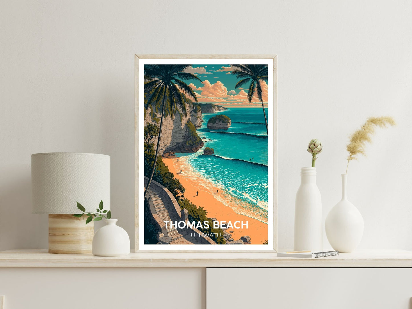 Thomas Beach Uluwatu wall art print displayed in bedroom – Atlas Prints