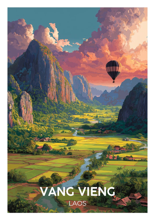 Vintage Vang Vieng travel poster wall art print – Atlas Prints