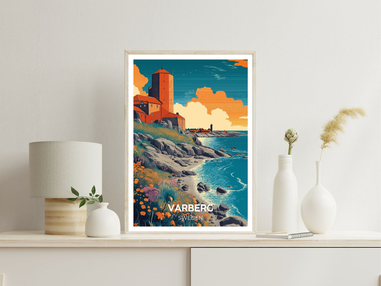 Varberg Sweden wall art print displayed in bedroom – Atlas Prints