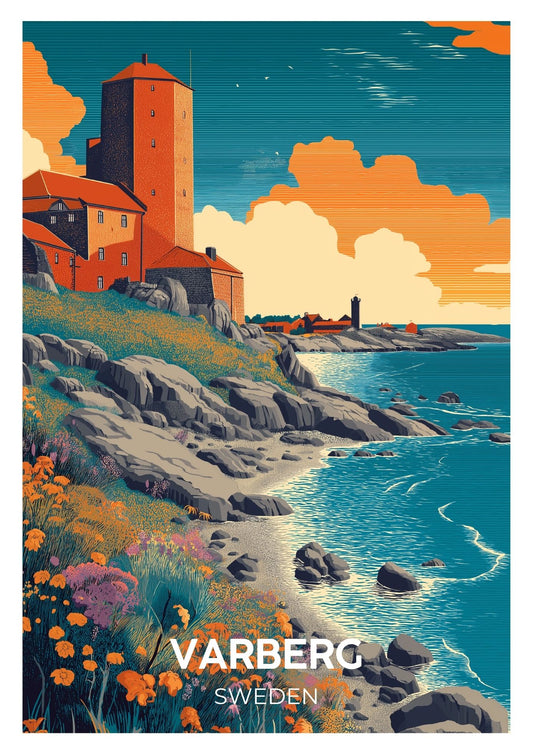 Vintage Varberg Sweden travel poster wall art print – Atlas Prints