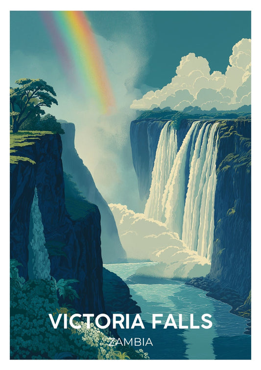 Vintage Victoria Falls Zambia travel poster wall art print – Atlas Prints